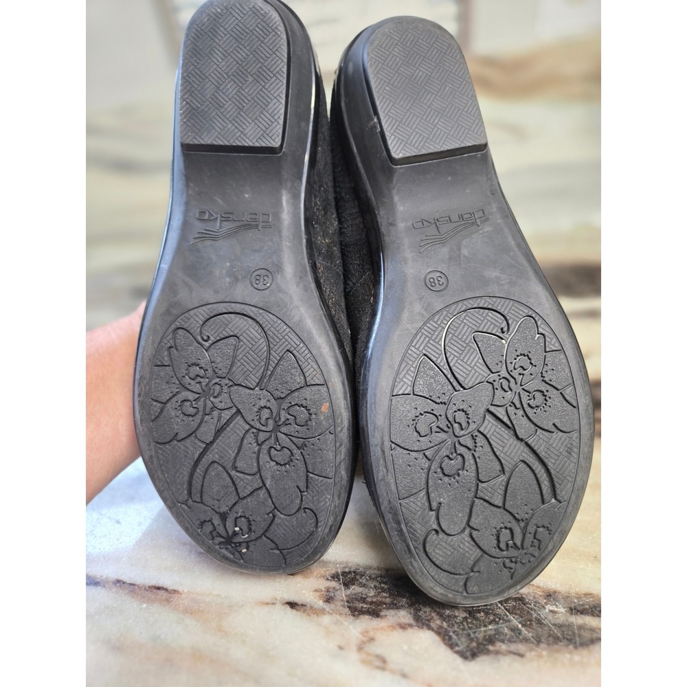 Dansko Womens 38 Bronze Black Snakeskin Leather Slip On Loafers Low Wedge‎ - Picture 6 of 9